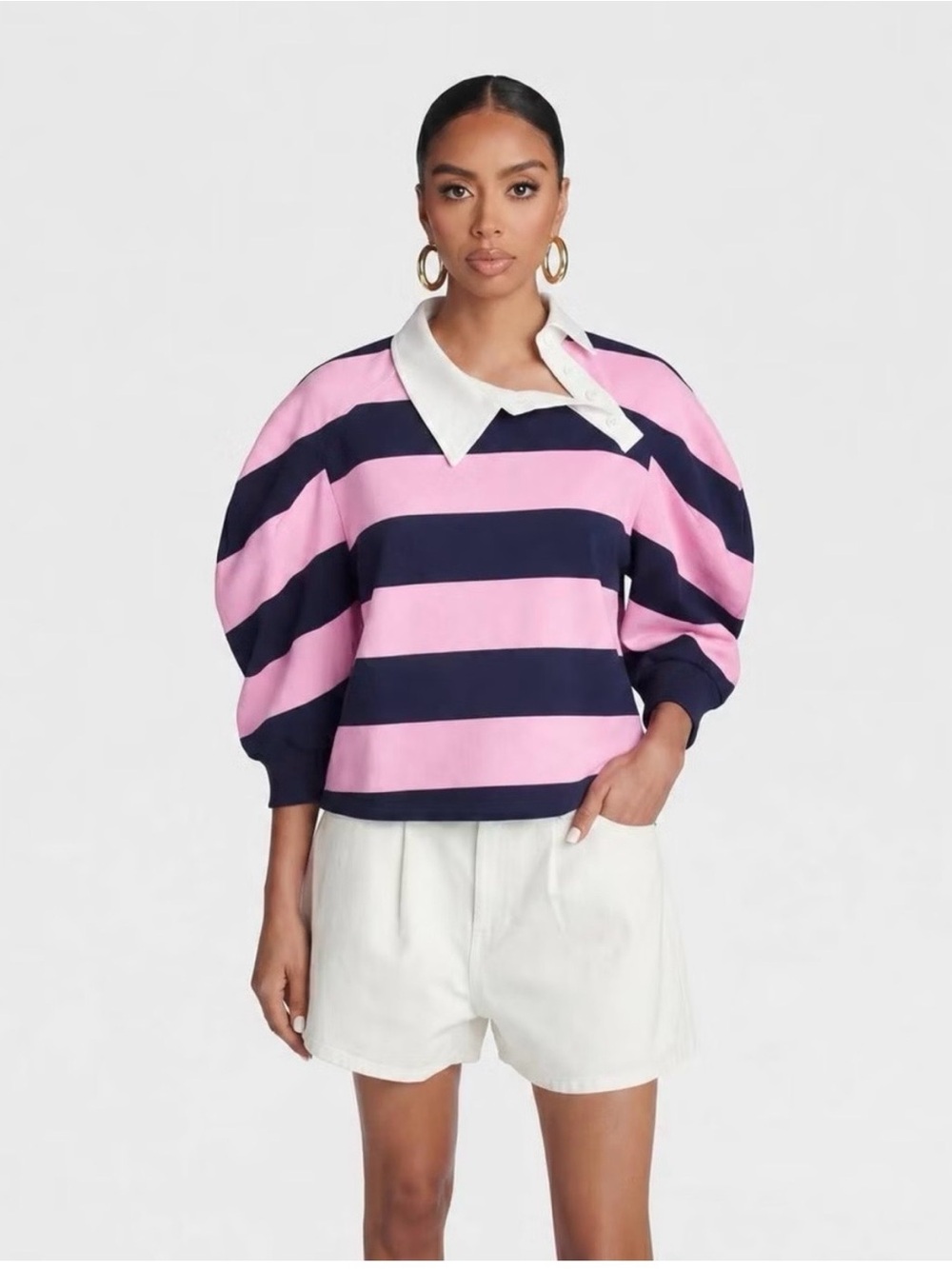 🩷 NWT! Pink KBB by KAHLANA 'The Striped Crewneck T-Shirt’ - Small - Picture 5 of 9